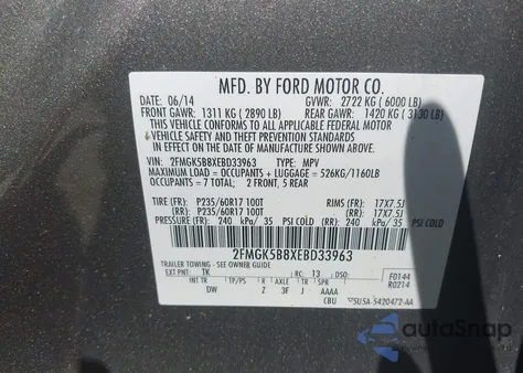 2014 Ford Flex Se from USA, damaged, VIN 2FMGK5B8XEBD33963